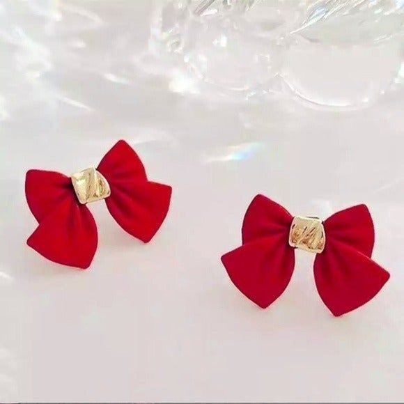 *50% OFF! Sweet Bow earrings red & gold dainty  bows party - Picture 1 of 3